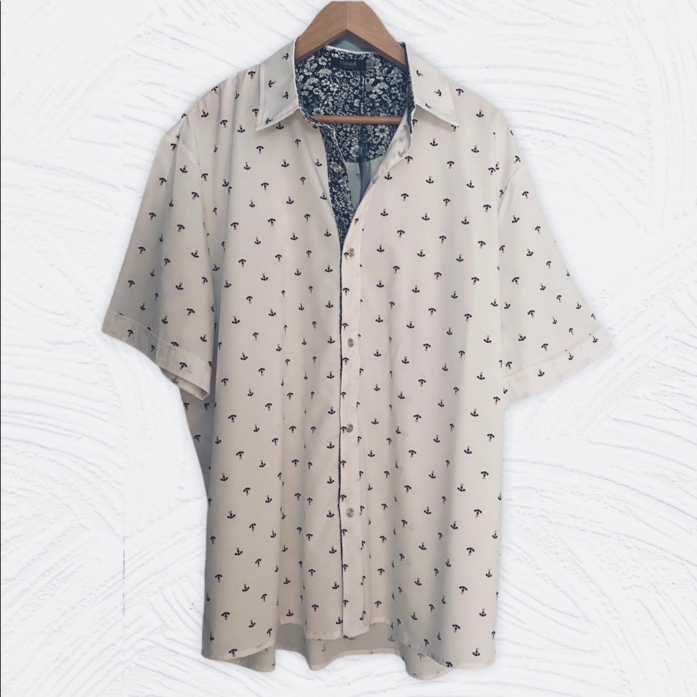 Hasuit Short Sleeve Anchor Casual Button Down NWT